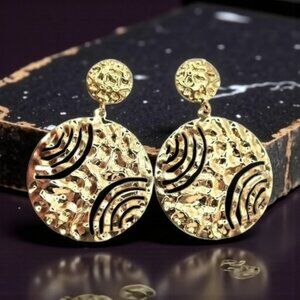🆕️Modern Textured Round Statement Earrings Gold Plated Alloy Bold Chic Designer